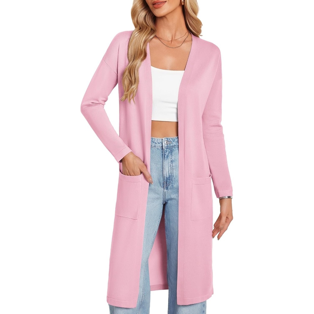 image:imageGRACE KARIN Womens Long Cardigan Sweaters Lightweight Open Front Maxi Cardigans for Women Fall Fashion Outfits 2026Pink