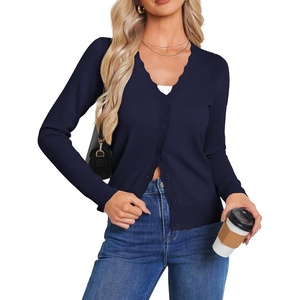 GRACE KARIN Cardigan Sweaters for Women Wool Blend Sweater Fall Fashion | Button Up,Long Sleeve V Neck Open Front,Soft Knit,Dressy Cropped Shrugs,Summer Fall Clothes,Business Casual Teacher Outfits(Navy Blue)