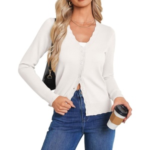 GRACE KARIN Cardigan Sweaters for Women Wool Blend Sweater Fall Fashion | Button Up,Long Sleeve V Neck Open Front,Soft Knit,Dressy Cropped Shrugs,Summer Fall Clothes,Business Casual Teacher Outfits(White)