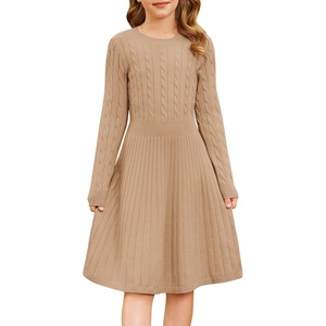 GRACE KARIN Girls Fall Sweater Dress Long Sleeve Knit Dresses 6-14 Years | A Line, Casual, Midi, Winter, Pleated, School, Kids Clothes(Apricot)