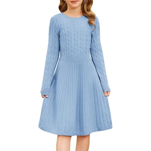 GRACE KARIN Girls Fall Sweater Dress Long Sleeve Knit Dresses 6-14 Years | A Line, Casual, Midi, Winter, Pleated, School, Kids Clothes(Baby Blue)