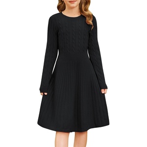 GRACE KARIN Girls Fall Sweater Dress Long Sleeve Knit Dresses 6-14 Years | A Line, Casual, Midi, Winter, Pleated, School, Kids Clothes(Black)