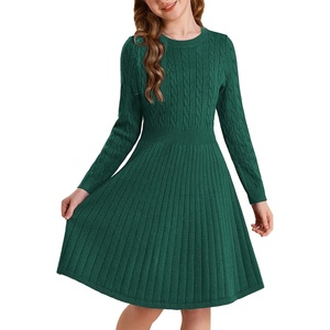GRACE KARIN Girls Fall Sweater Dress Long Sleeve Knit Dresses 6-14 Years | A Line, Casual, Midi, Winter, Pleated, School, Kids Clothes(Green)