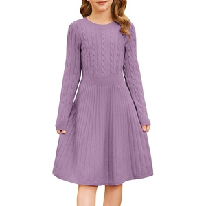 GRACE KARIN Girls Fall Sweater Dress Long Sleeve Knit Dresses 6-14 Years | A Line, Casual, Midi, Winter, Pleated, School, Kids Clothes(Light Purple)
