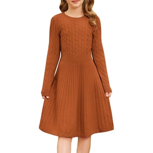 GRACE KARIN Girls Fall Sweater Dress Long Sleeve Knit Dresses 6-14 Years | A Line, Casual, Midi, Winter, Pleated, School, Kids Clothes(Potter’s Clay)
