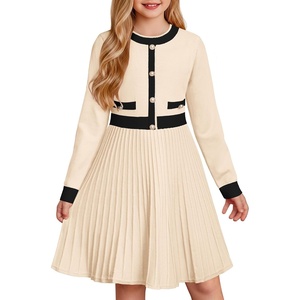 GRACE KARIN Girls Sweater Fall Dress Long Sleeve Casual Winter Dresses 6-16 | Holiday School Birthday Church Party Elegant Preppy Color Block Tween(Apricot)