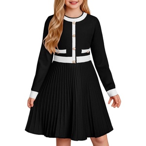 GRACE KARIN Girls Sweater Fall Dress Long Sleeve Casual Winter Dresses 6-16 | Holiday School Birthday Church Party Elegant Preppy Color Block Tween(Black)
