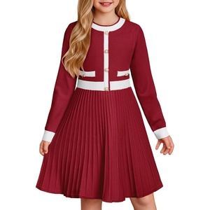 GRACE KARIN Girls Sweater Fall Dress Long Sleeve Casual Winter Dresses 6-16 | Holiday School Birthday Church Party Elegant Preppy Color Block Tween(Burgundy)