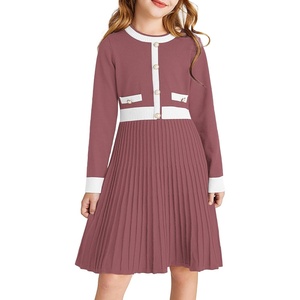 GRACE KARIN Girls Sweater Fall Dress Long Sleeve Casual Winter Dresses 6-16 | Holiday School Birthday Church Party Elegant Preppy Color Block Tween(Coffee)