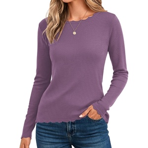 GRACE KARIN Long Sleeve Fall Sweaters for Women Trendy Business Casual Tops | Fashion Clothes,Classic Pullover Shirt,Crew Neck,Scalloped,Lightweight,Soft Comfy,Fitted,Knit,Stretchy,Winter Layer Clothing(Lilac)