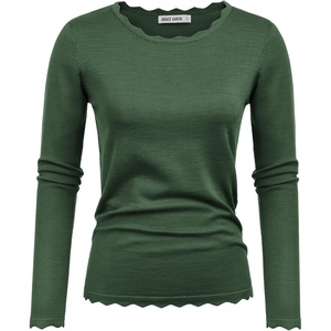 GRACE KARIN Long Sleeve Fall Sweaters for Women Trendy Business Casual Tops | Fashion Clothes,Classic Pullover Shirt,Crew Neck,Scalloped,Lightweight,Soft Comfy,Fitted,Knit,Stretchy,Winter Layer Clothing(Light Army Green)