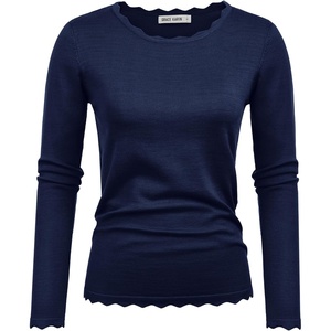 GRACE KARIN Long Sleeve Fall Sweaters for Women Trendy Business Casual Tops | Fashion Clothes,Classic Pullover Shirt,Crew Neck,Scalloped,Lightweight,Soft Comfy,Fitted,Knit,Stretchy,Winter Layer Clothing(Navy Blue-3)