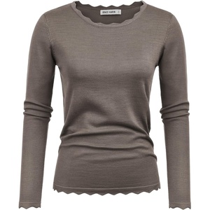 GRACE KARIN Long Sleeve Fall Sweaters for Women Trendy Business Casual Tops | Fashion Clothes,Classic Pullover Shirt,Crew Neck,Scalloped,Lightweight,Soft Comfy,Fitted,Knit,Stretchy,Winter Layer Clothing(Light Coffee)