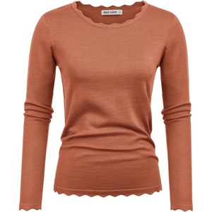 GRACE KARIN Long Sleeve Fall Sweaters for Women Trendy Business Casual Tops | Fashion Clothes,Classic Pullover Shirt,Crew Neck,Scalloped,Lightweight,Soft Comfy,Fitted,Knit,Stretchy,Winter Layer Clothing(Red Brown)