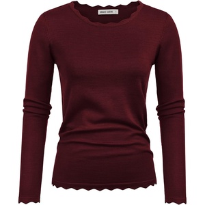 GRACE KARIN Long Sleeve Fall Sweaters for Women Trendy Business Casual Tops | Fashion Clothes,Classic Pullover Shirt,Crew Neck,Scalloped,Lightweight,Soft Comfy,Fitted,Knit,Stretchy,Winter Layer Clothing(Dark Wine)