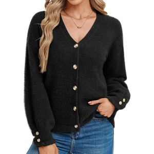 GRACE KARIN Women Fuzzy Cardigan Sweater, Furry Wool Blend Button Up Sweaters, 2026 Fall Fashion(Black)
