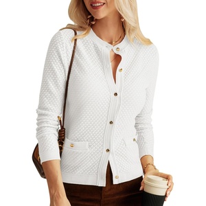 GRACE KARIN Womens 2024 Cardigan Sweaters Dressy Long Sleeve Button Down Sweater Jacket Open Front Sweater with Pockets(White)