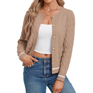 GRACE KARIN Womens Cable Knit Cardigan Button Up Sweaters Lightweight Fall Fashion Clothing Business Casual Outfits(Khaki White Striped)