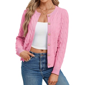 GRACE KARIN Womens Cable Knit Cardigan Button Up Sweaters Lightweight Fall Fashion Clothing Business Casual Outfits(Pink)
