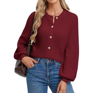 GRACE KARIN Women’s Chunky Knit Open Front Sweater Long Sleeve Button Down Cardigan Outerwear Coats Fall Fashion 2026(Burgundy)