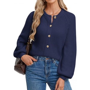 GRACE KARIN Women’s Chunky Knit Open Front Sweater Long Sleeve Button Down Cardigan Outerwear Coats Fall Fashion 2026(Navy Blue)