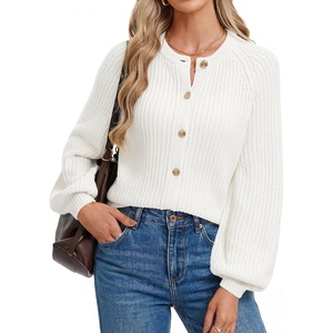 GRACE KARIN Women’s Chunky Knit Open Front Sweater Long Sleeve Button Down Cardigan Outerwear Coats Fall Fashion 2026(White)