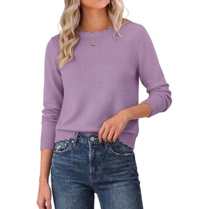 GRACE KARIN Womens Fall Sweaters Crew Neck Cropped Cozy Sweater for Women Business Casual Scalloped Knit Pullover Tops(Purple)