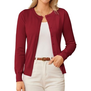 GRACE KARIN Womens Long Sleeve Knit Cardigan Sweaters Casual Dressy Open Front Button Down Cardigans Summer Outfits(Dark Red)