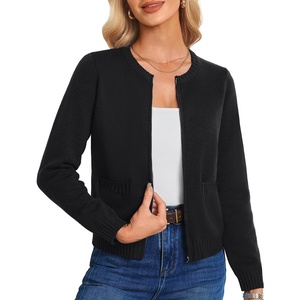 GRACE KARIN Women’s Zip Up Cardigan Sweaters, Long Sleeve Cropped Jacket, Ribbed Knit Outerwear Fall Fashion Clothes(Black)