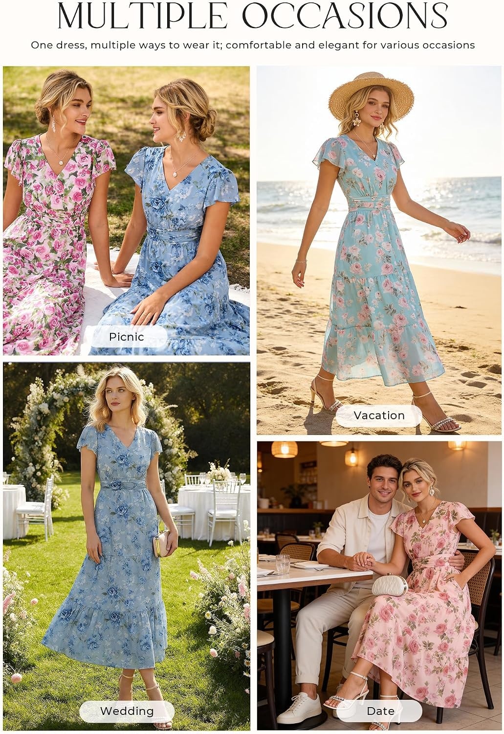 image:imageGRACE KARIN 2026 Women Summer DressMaxi Short Sleeve Floral DressesSemi Formal Flowy Wedding Guest Dress with PocketLight Green Foliage