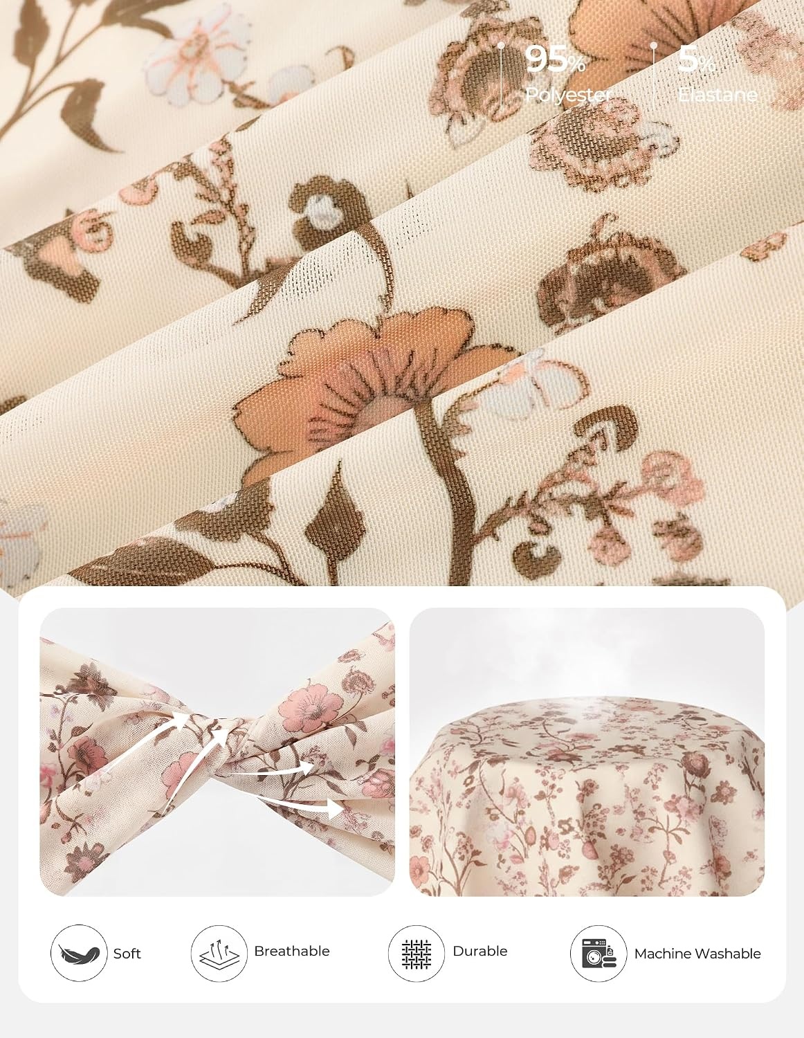 image:imageGRACE KARIN 2026 Womens Mesh Tops Dressy Casual Boho Blouses V Neck Short Sleeve Ruffle Sleeve Wrap Ruch Floral Work Business Office Dating PartyBeige