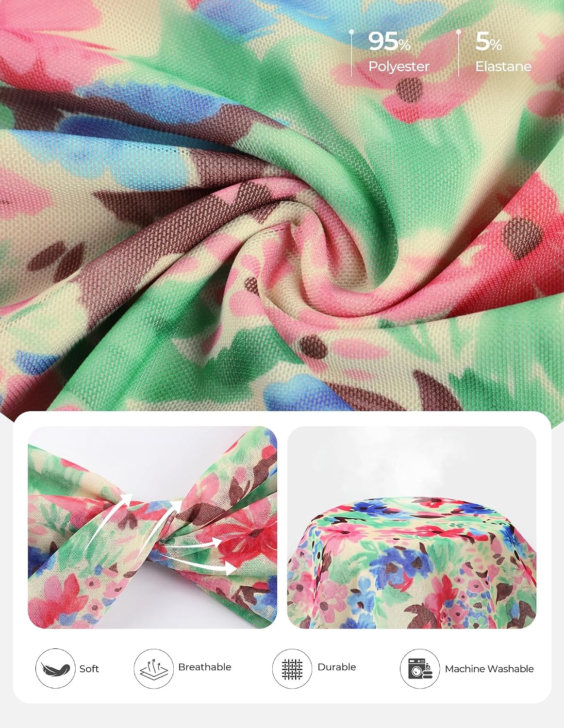 image:imageGRACE KARIN 2026 Womens Mesh Tops Dressy Casual Boho Blouses V Neck Short Sleeve Ruffle Sleeve Wrap Ruch Floral Work Business Office Dating PartyGreen Pink