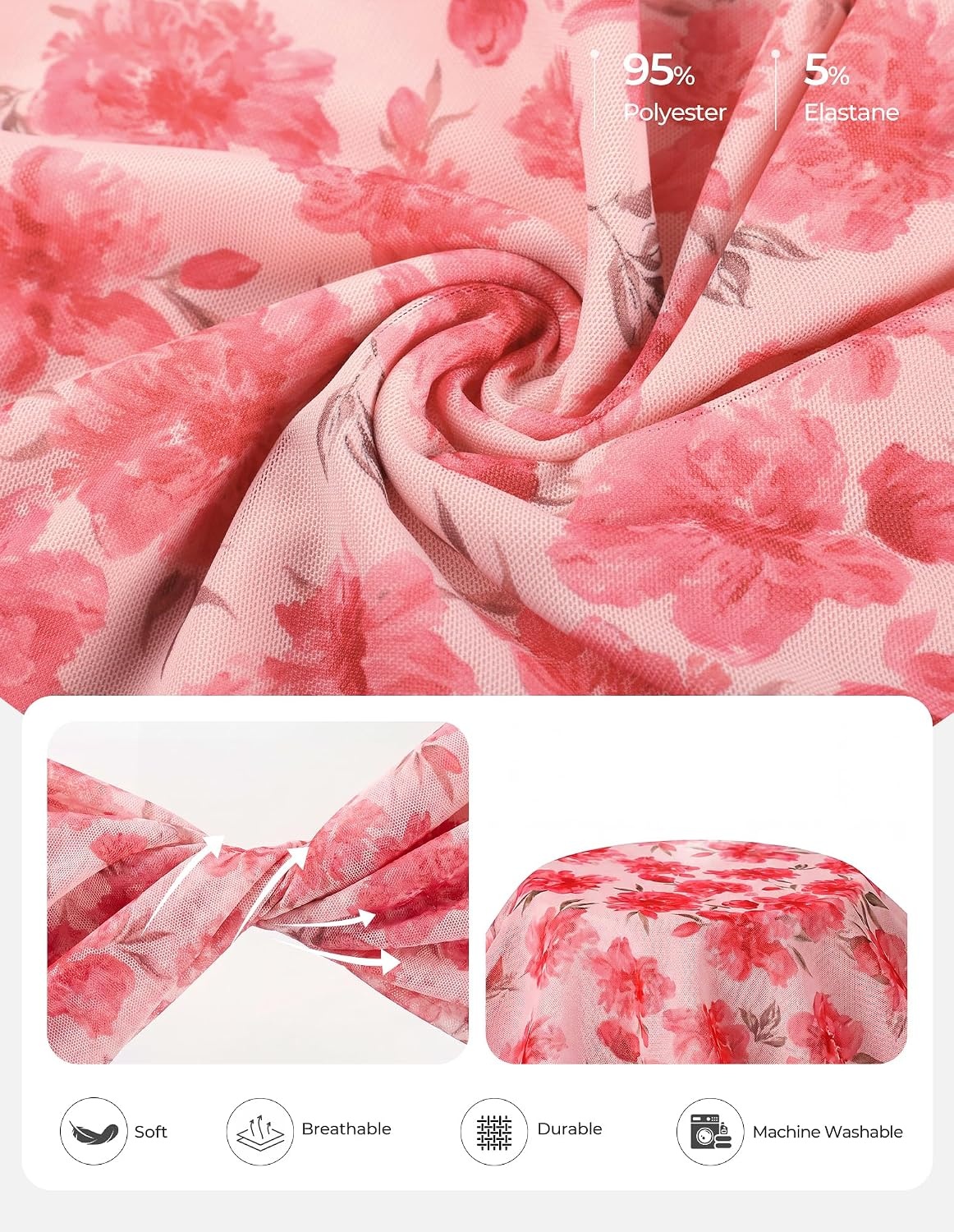 image:imageGRACE KARIN 2026 Womens Mesh Tops Dressy Casual Boho Blouses V Neck Short Sleeve Ruffle Sleeve Wrap Ruch Floral Work Business Office Dating PartyPink Red