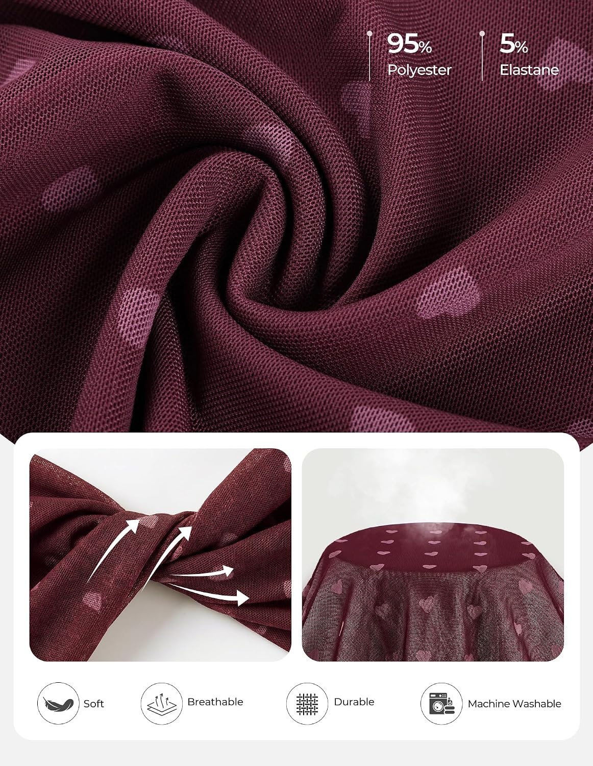 image:imageGRACE KARIN 2026 Womens Mesh Tops Dressy Casual Boho Blouses V Neck Short Sleeve Ruffle Sleeve Wrap Ruch Floral Work Business Office Dating PartyWine Red