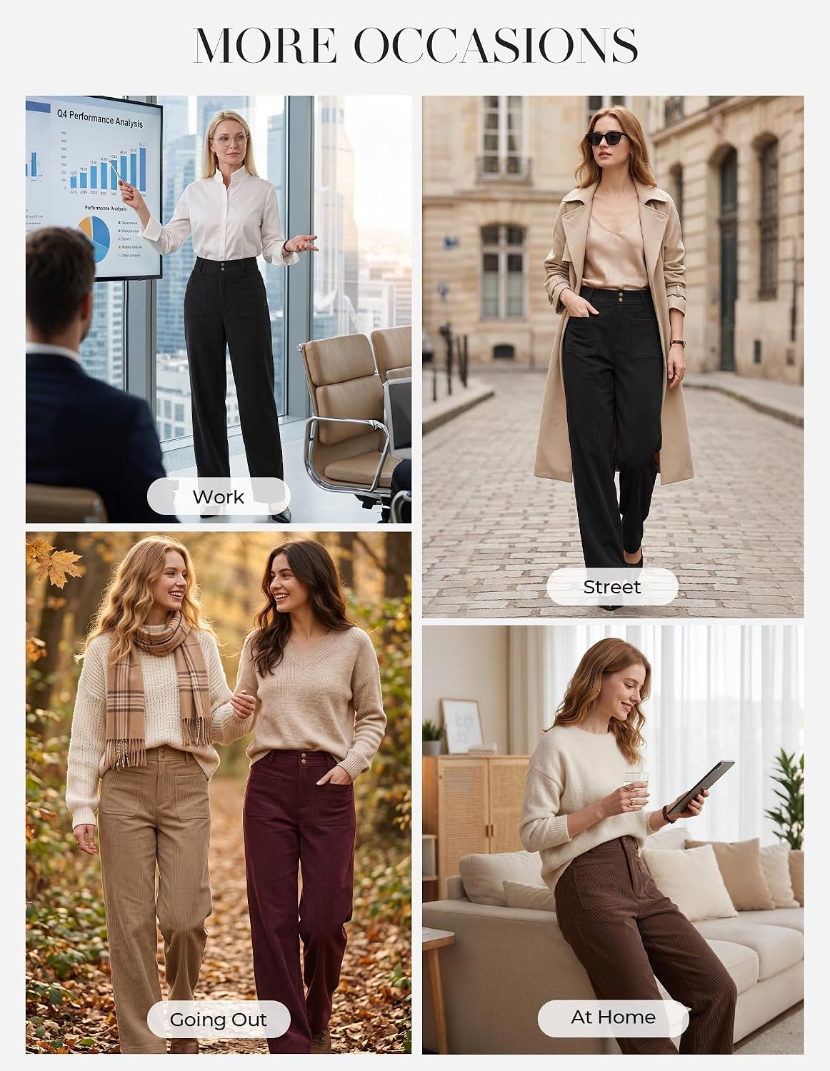 image:imageGRACE KARIN Casual Corduroy Pants for Women 2026 Pencil Trousers Anklelength Cropped High Elastic Waisted Fall Winter Business Office Work Teacher Comfy DoubleButton FlyKhaki