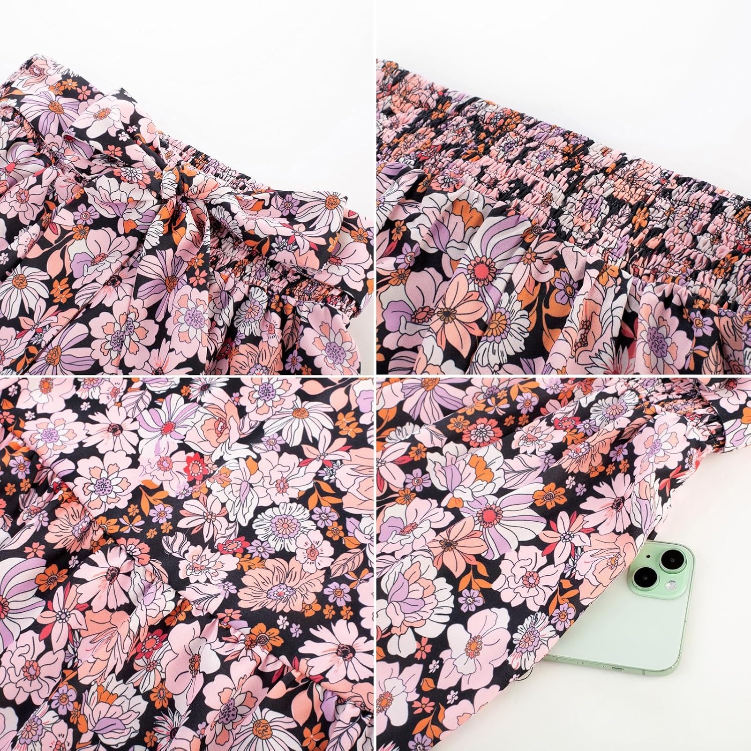 image:imageGRACE KARIN Wome Palazzo Wide Leg Pants Summer Boho Flowy Beach Trousers BeltedPockestElastic High WaistedPull OnAline FlarePrintedTravelComfyVacationHawaiiHoneymoonPink Floral