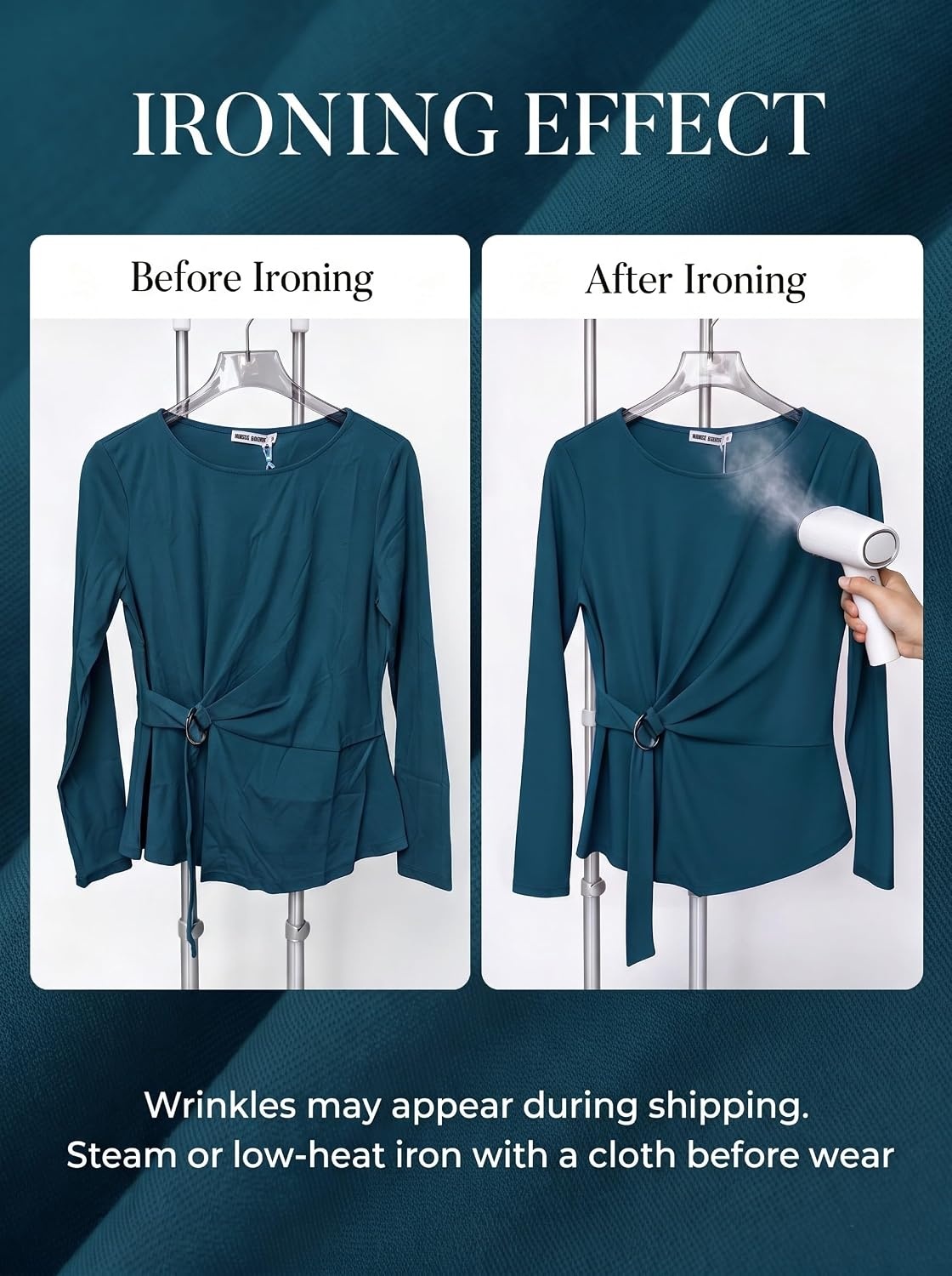 image:imageGRACE KARIN Women Long Sleeve Peplum Top Dressy Casual Shirt 2026 Summer Work Shirts Slim Fit Business Tunic Blouses with Belt Trendy Fashion ClothesBlue Green