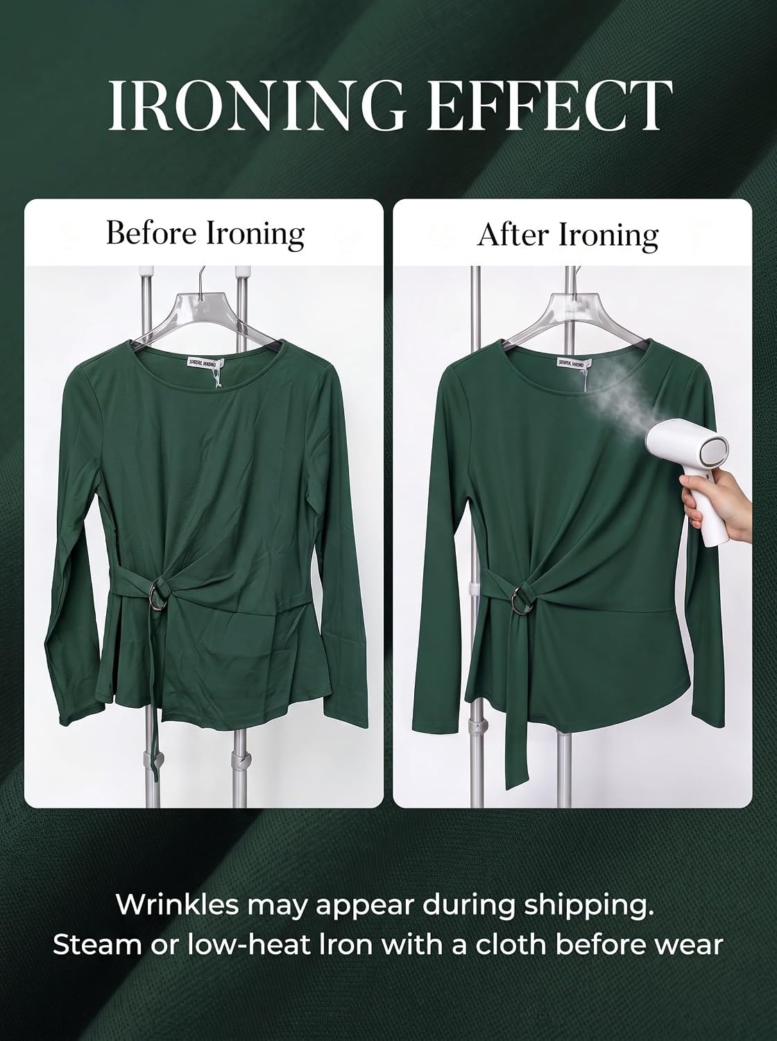 image:imageGRACE KARIN Women Long Sleeve Peplum Top Dressy Casual Shirt 2026 Summer Work Shirts Slim Fit Business Tunic Blouses with Belt Trendy Fashion ClothesDark Green