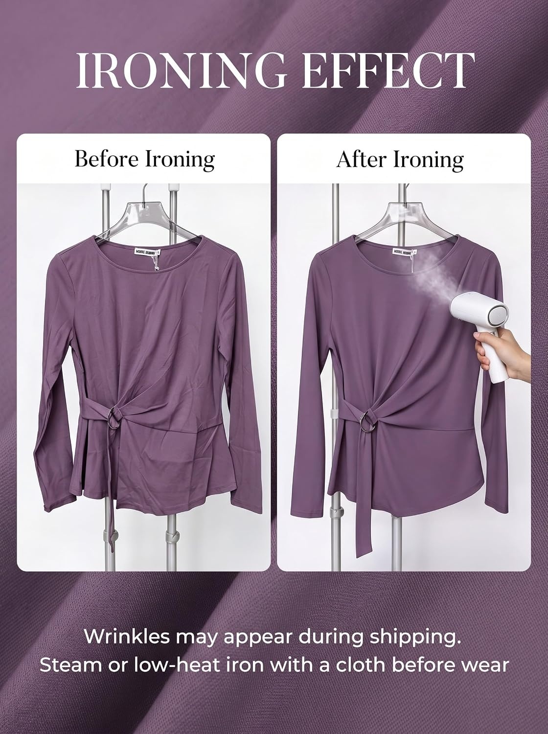 image:imageGRACE KARIN Women Long Sleeve Peplum Top Dressy Casual Shirt 2026 Summer Work Shirts Slim Fit Business Tunic Blouses with Belt Trendy Fashion ClothesPurple
