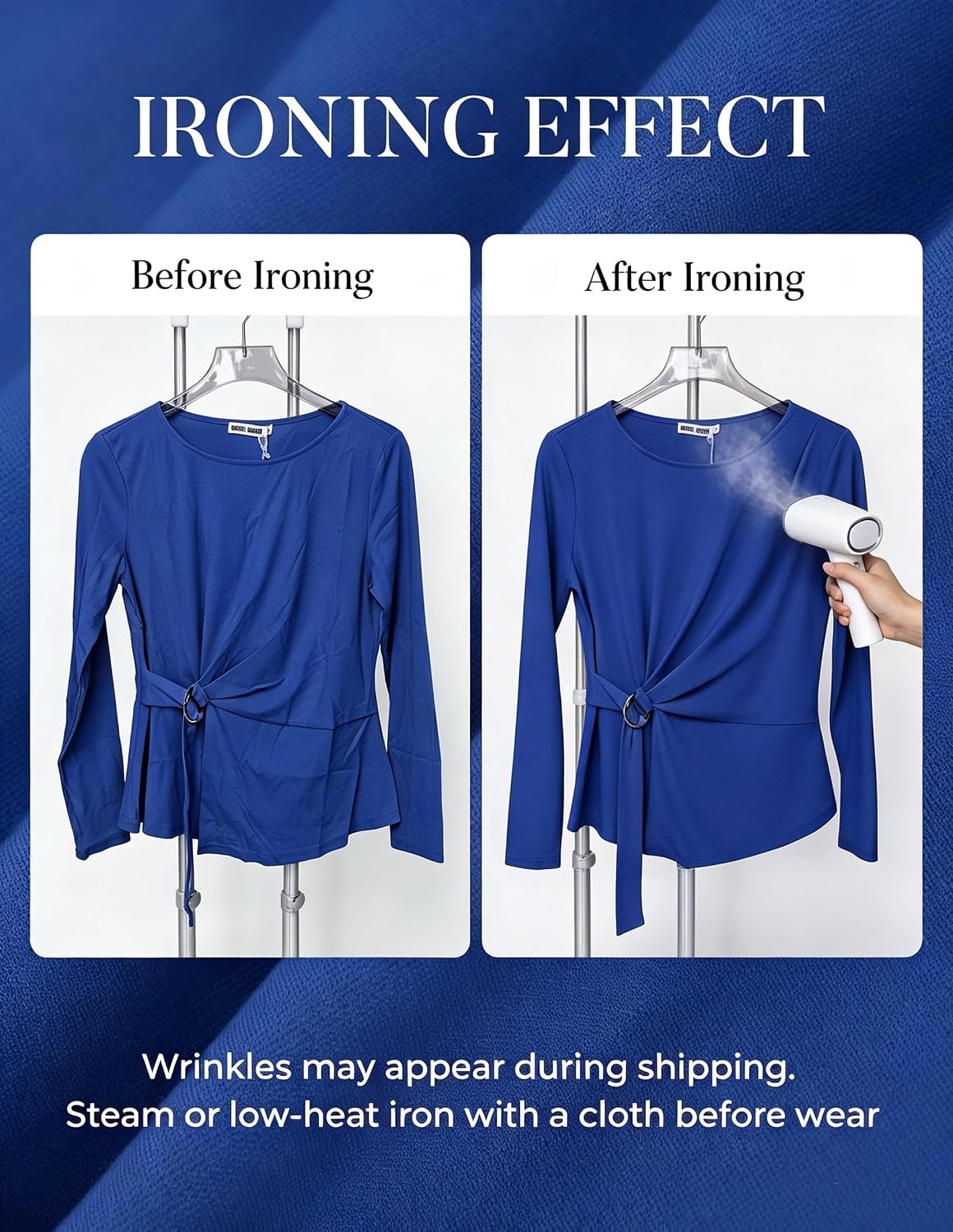 image:imageGRACE KARIN Women Long Sleeve Peplum Top Dressy Casual Shirt 2026 Summer Work Shirts Slim Fit Business Tunic Blouses with Belt Trendy Fashion ClothesRoyal Blue