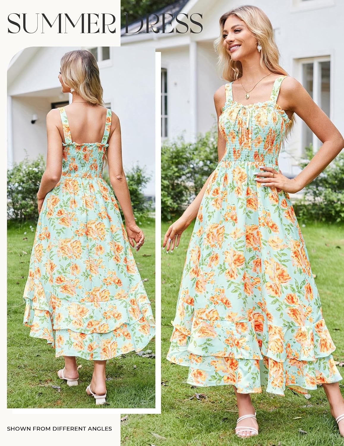 image:imageGRACE KARIN Womens 2026 Summer Floral Boho Dresses Square Neck Strapped Swing A Line Sundress Long Maxi Beach Dress Outfits Sleeveless Hawaiian Trendy Fashion ClothesYellow Floral