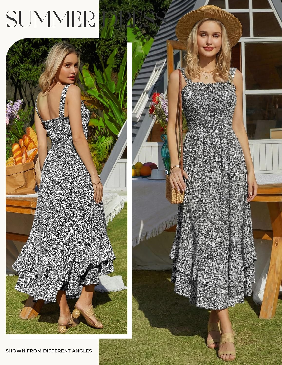 image:imageGRACE KARIN Womens 2026 Summer Floral Boho Dresses Square Neck Strapped Swing A Line Sundress Long Maxi Beach Dress Outfits Sleeveless Hawaiian Trendy Fashion ClothesBlack