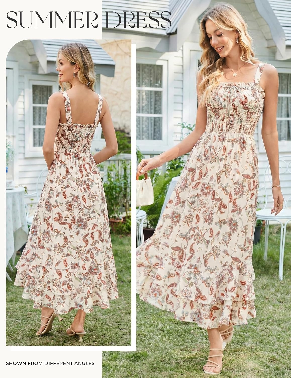image:imageGRACE KARIN Womens 2026 Summer Floral Boho Dresses Square Neck Strapped Swing A Line Sundress Long Maxi Beach Dress Outfits Sleeveless Hawaiian Trendy Fashion ClothesBeige