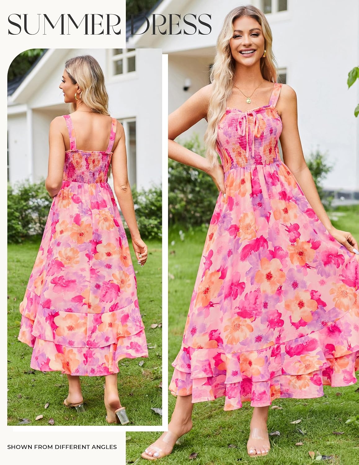 image:imageGRACE KARIN Womens 2026 Summer Floral Boho Dresses Square Neck Strapped Swing A Line Sundress Long Maxi Beach Dress Outfits Sleeveless Hawaiian Trendy Fashion ClothesPink Yellow