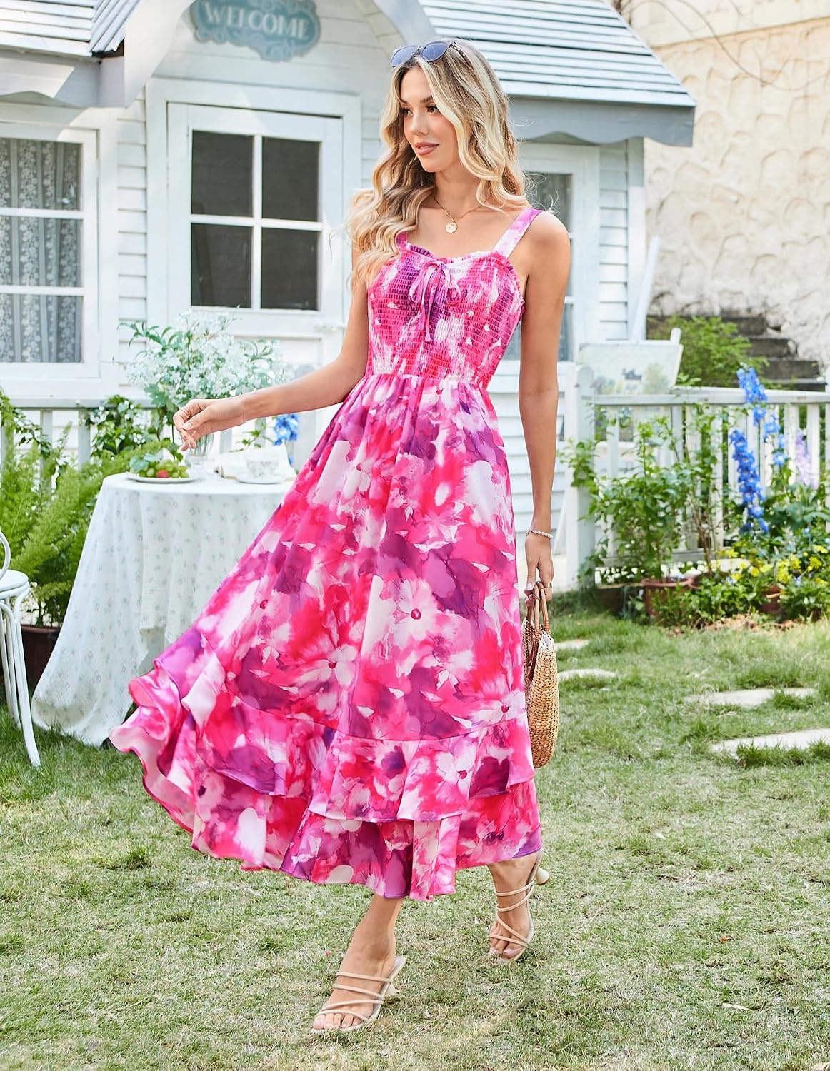 image:imageGRACE KARIN Womens 2026 Summer Floral Boho Dresses Square Neck Strapped Swing A Line Sundress Long Maxi Beach Dress Outfits Sleeveless Hawaiian Trendy Fashion ClothesRose Purple
