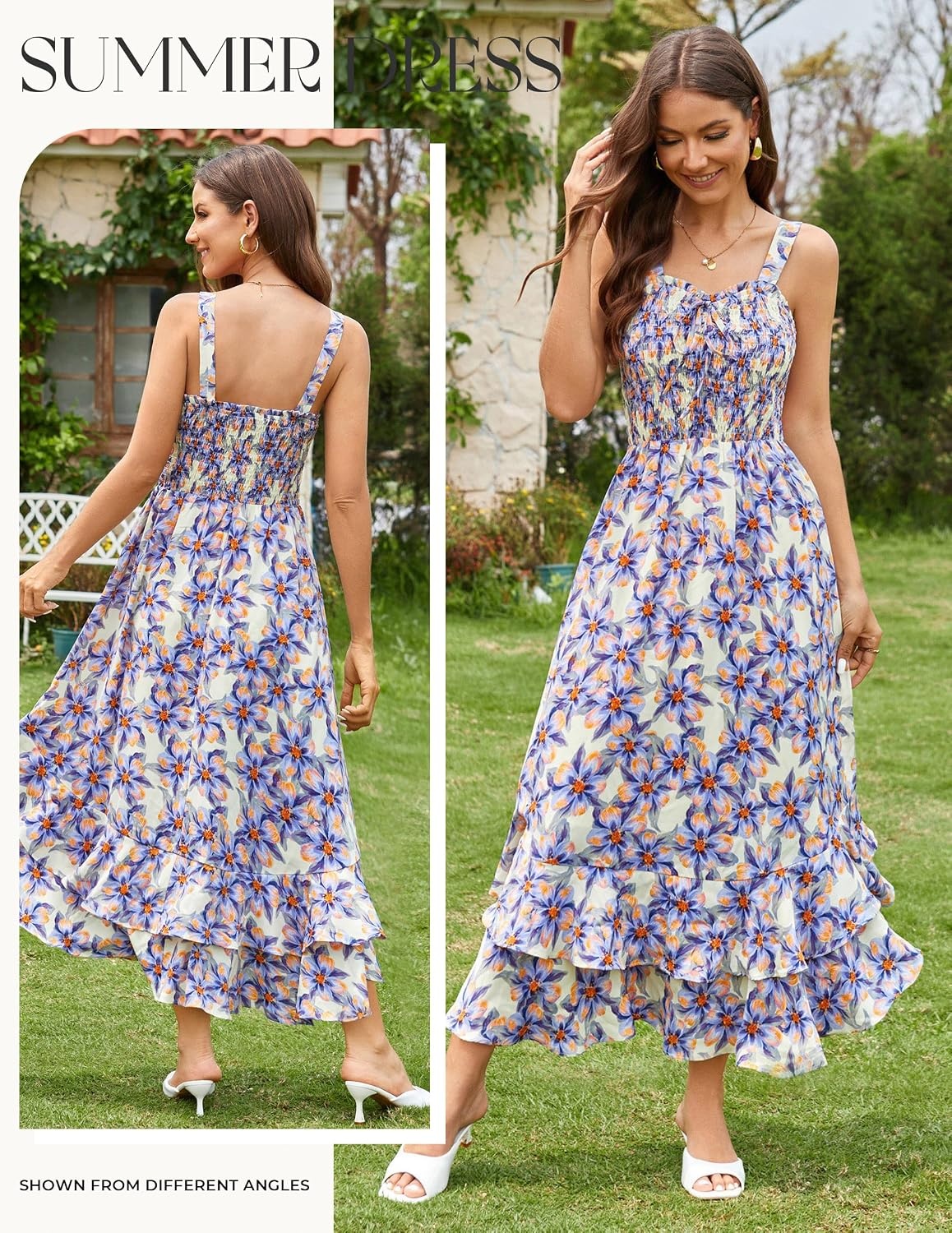 image:imageGRACE KARIN Womens 2026 Summer Floral Boho Dresses Square Neck Strapped Swing A Line Sundress Long Maxi Beach Dress Outfits Sleeveless Hawaiian Trendy Fashion ClothesBlue Floral