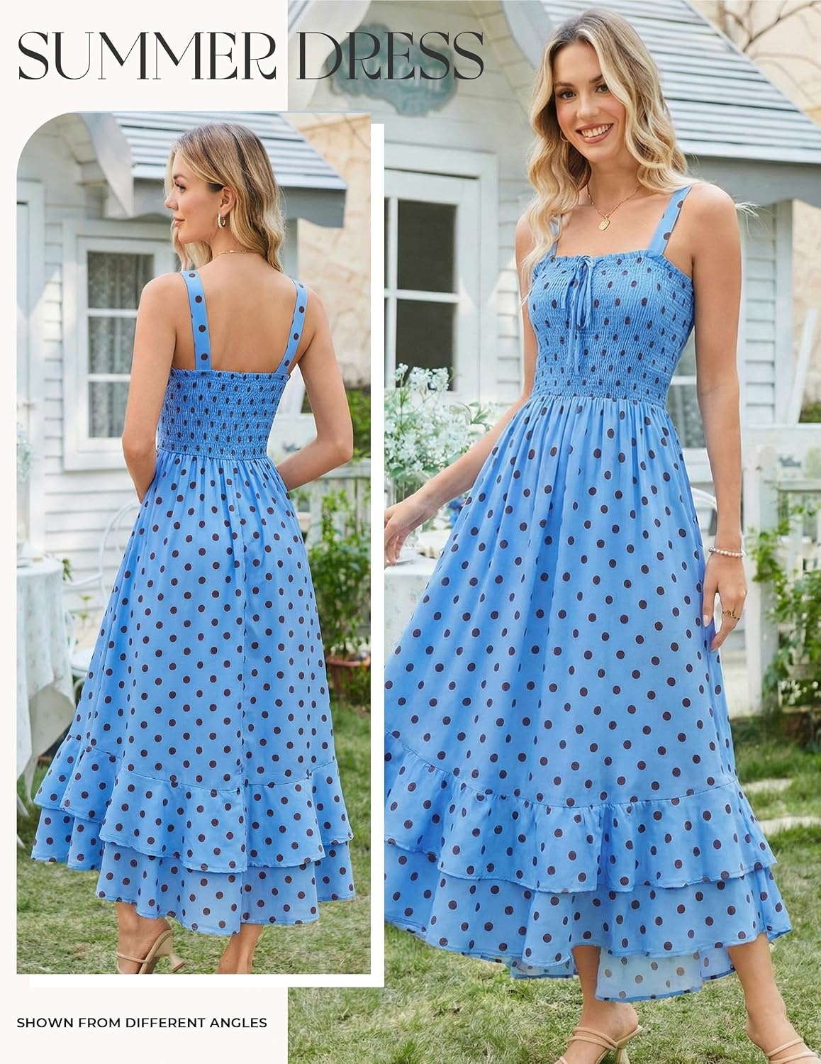 image:imageGRACE KARIN Womens 2026 Summer Floral Boho Dresses Square Neck Strapped Swing A Line Sundress Long Maxi Beach Dress Outfits Sleeveless Hawaiian Trendy Fashion ClothesBlue Dots