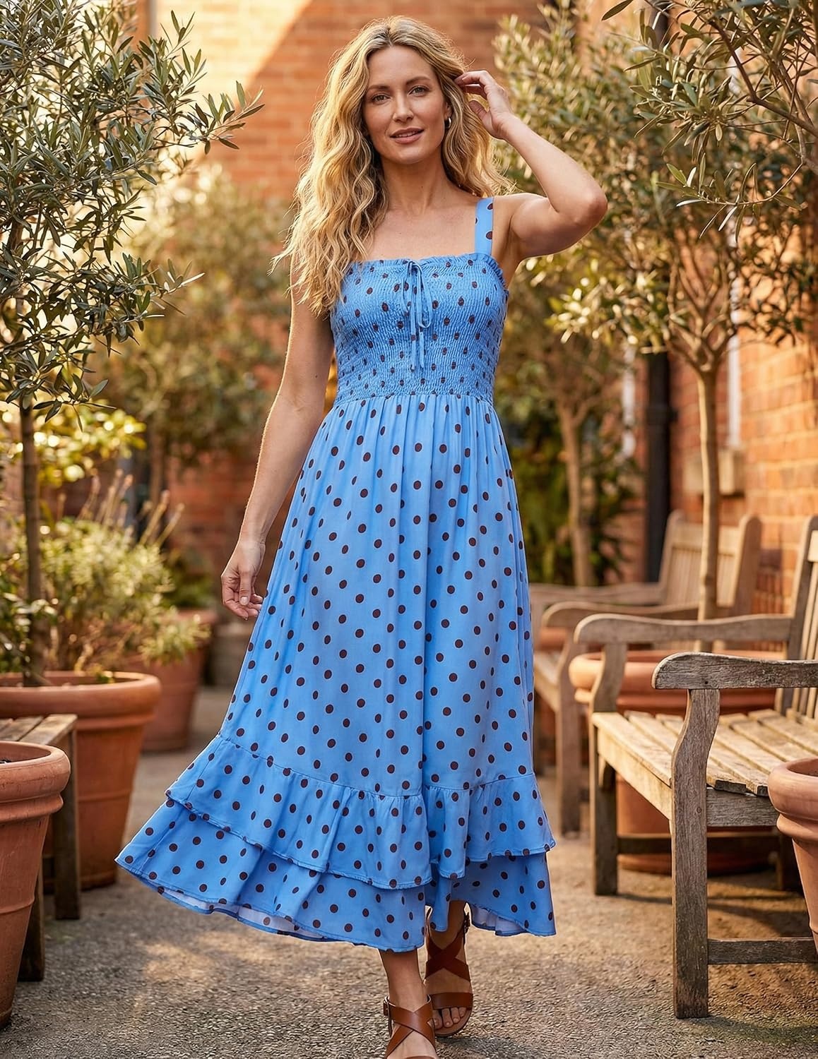 image:imageGRACE KARIN Womens 2026 Summer Floral Boho Dresses Square Neck Strapped Swing A Line Sundress Long Maxi Beach Dress Outfits Sleeveless Hawaiian Trendy Fashion ClothesBlue Dots