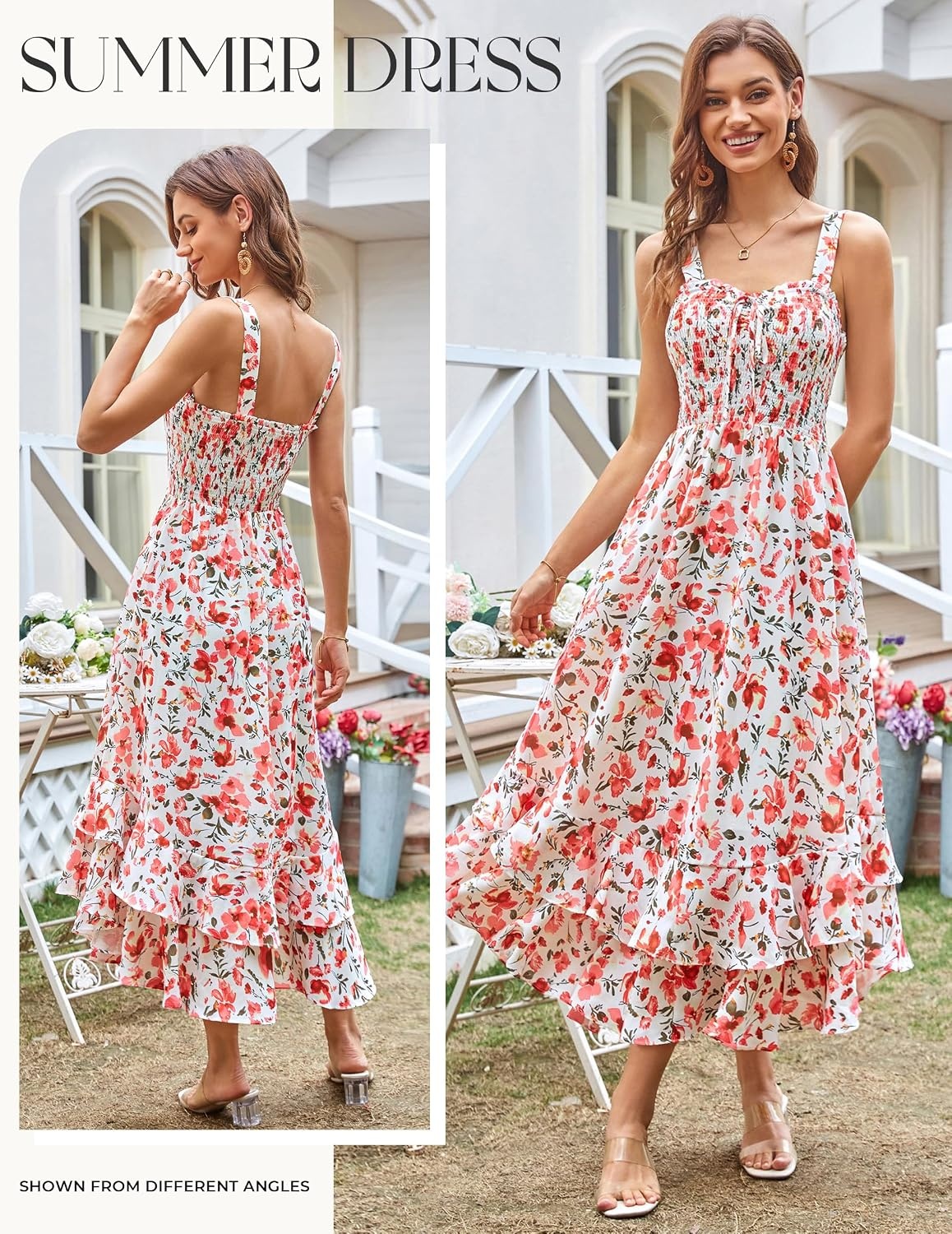 image:imageGRACE KARIN Womens 2026 Summer Floral Boho Dresses Square Neck Strapped Swing A Line Sundress Long Maxi Beach Dress Outfits Sleeveless Hawaiian Trendy Fashion ClothesPink Floral