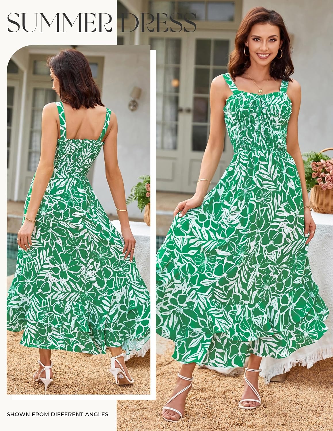image:imageGRACE KARIN Womens 2026 Summer Floral Boho Dresses Square Neck Strapped Swing A Line Sundress Long Maxi Beach Dress Outfits Sleeveless Hawaiian Trendy Fashion ClothesGreen Floral